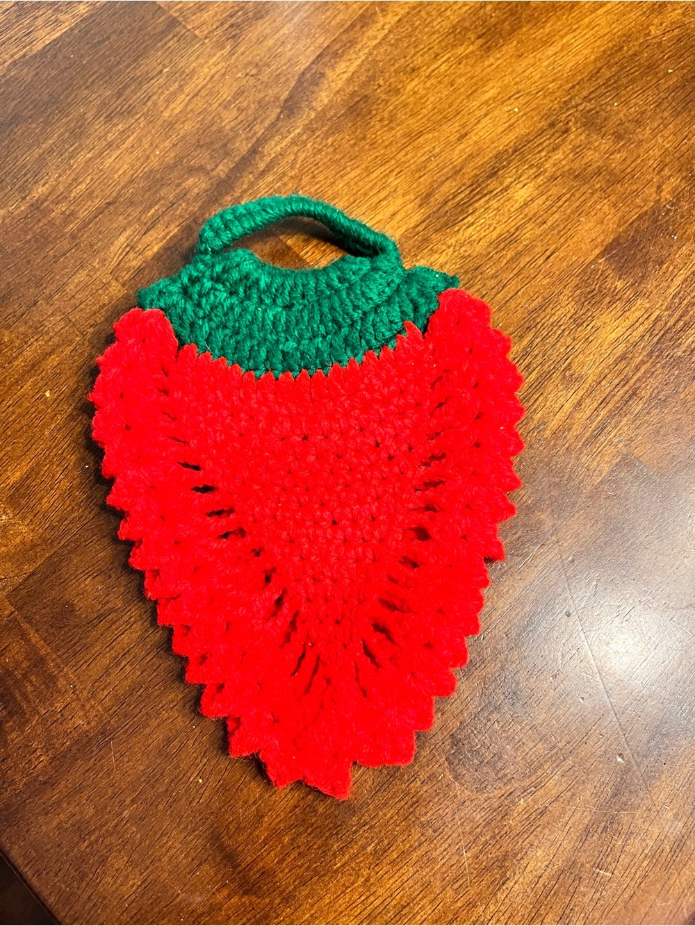 Handmade Red & Green Crochet Strawberry Pot Holder